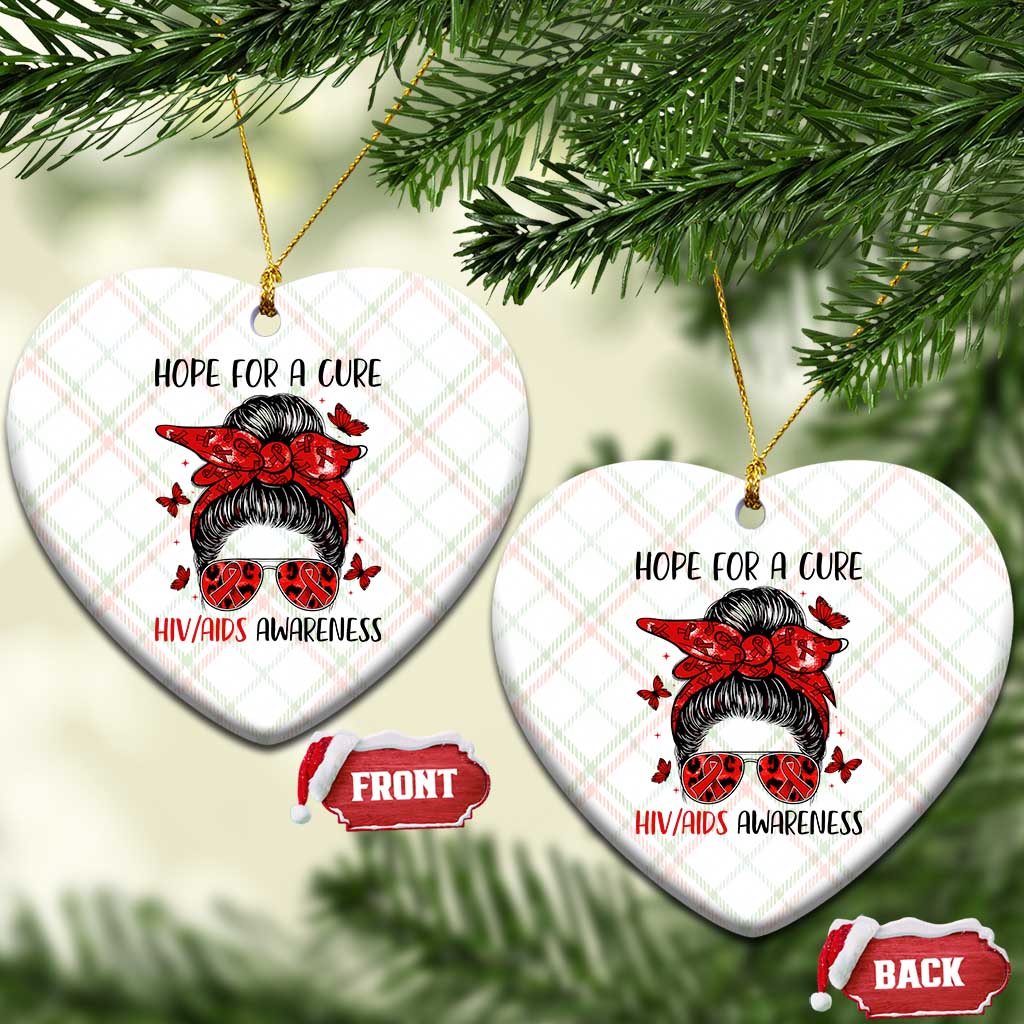 Hope For A Cure HIV Awareness Ceramic Ornament Strong Woman Red Ribbon Gift - Wonder Print Shop