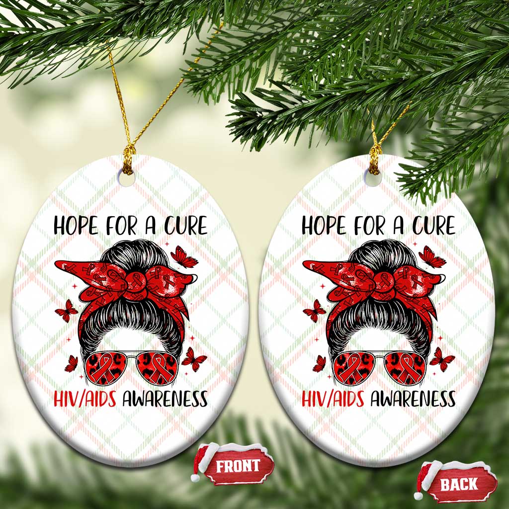 Hope For A Cure HIV Awareness Ceramic Ornament Strong Woman Red Ribbon Gift - Wonder Print Shop
