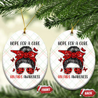Hope For A Cure HIV Awareness Ceramic Ornament Strong Woman Red Ribbon Gift - Wonder Print Shop
