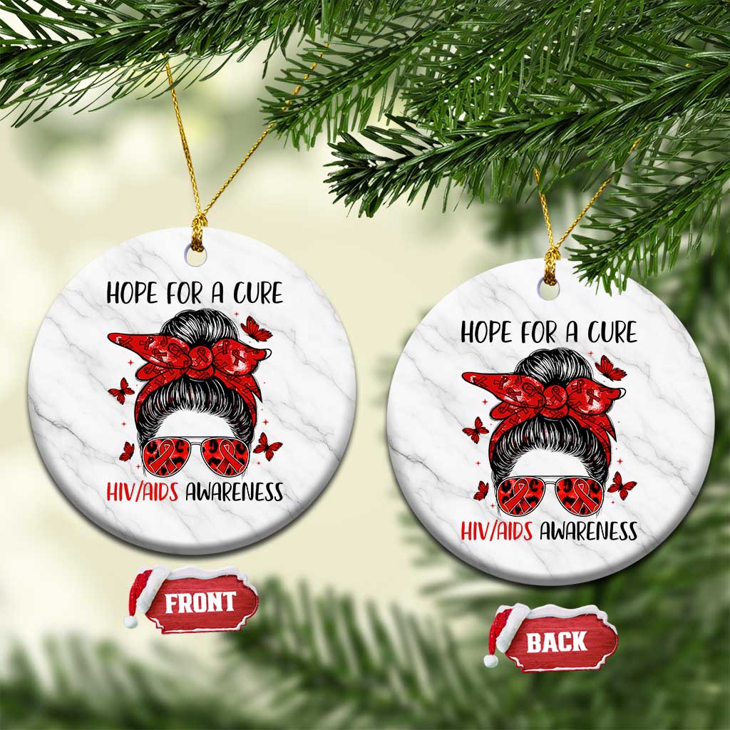 Hope For A Cure HIV Awareness Ceramic Ornament Strong Woman Red Ribbon Gift - Wonder Print Shop