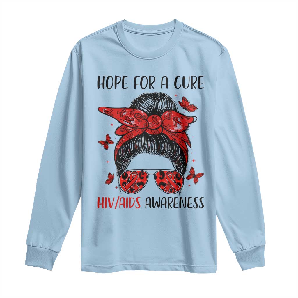 Hope For A Cure HIV Awareness Long Sleeve Shirt Strong Woman Red Ribbon Gift - Wonder Print Shop