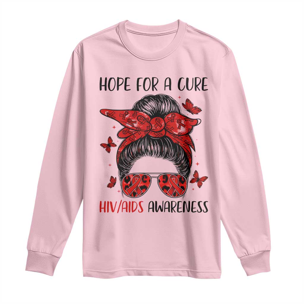 Hope For A Cure HIV Awareness Long Sleeve Shirt Strong Woman Red Ribbon Gift - Wonder Print Shop