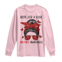 Hope For A Cure HIV Awareness Long Sleeve Shirt Strong Woman Red Ribbon Gift - Wonder Print Shop