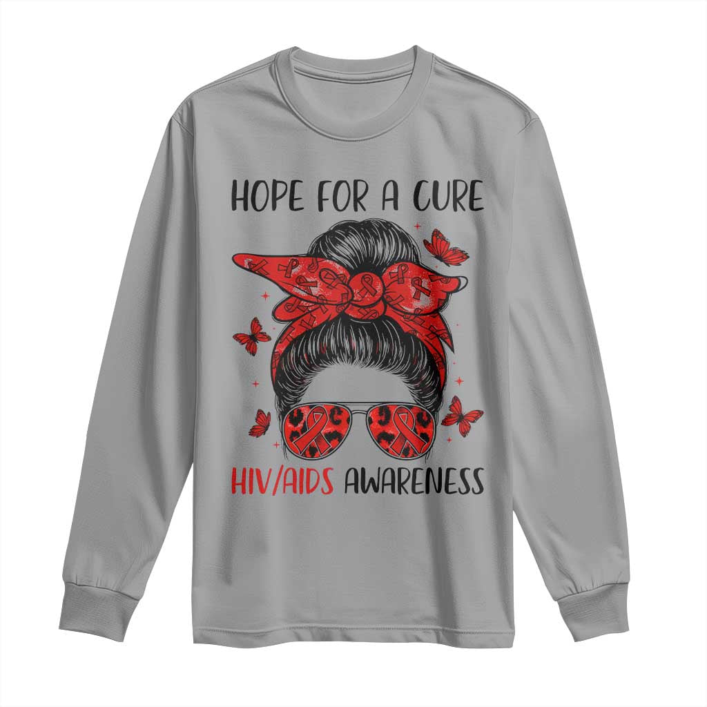 Hope For A Cure HIV Awareness Long Sleeve Shirt Strong Woman Red Ribbon Gift - Wonder Print Shop