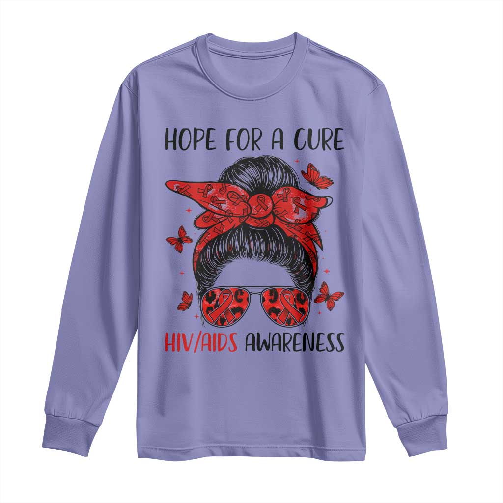 Hope For A Cure HIV Awareness Long Sleeve Shirt Strong Woman Red Ribbon Gift - Wonder Print Shop