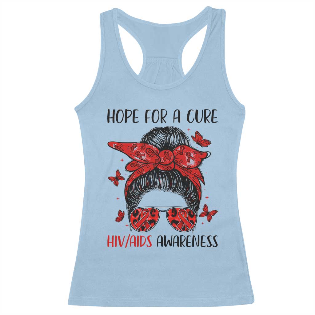 Hope For A Cure HIV Awareness Racerback Tank Top Strong Woman Red Ribbon Gift - Wonder Print Shop
