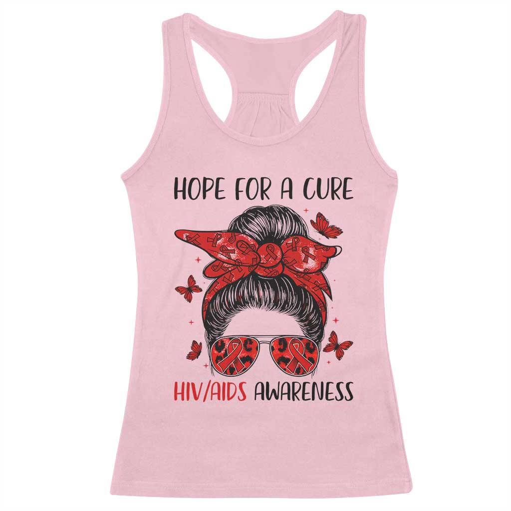 Hope For A Cure HIV Awareness Racerback Tank Top Strong Woman Red Ribbon Gift - Wonder Print Shop
