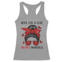 Hope For A Cure HIV Awareness Racerback Tank Top Strong Woman Red Ribbon Gift - Wonder Print Shop