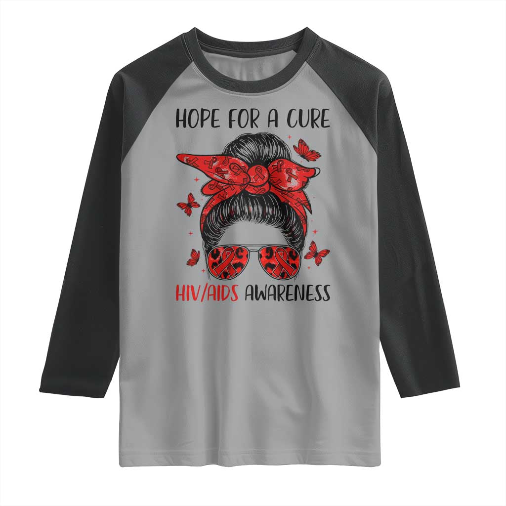 Hope For A Cure HIV Awareness Raglan Shirt Strong Woman Red Ribbon Gift - Wonder Print Shop