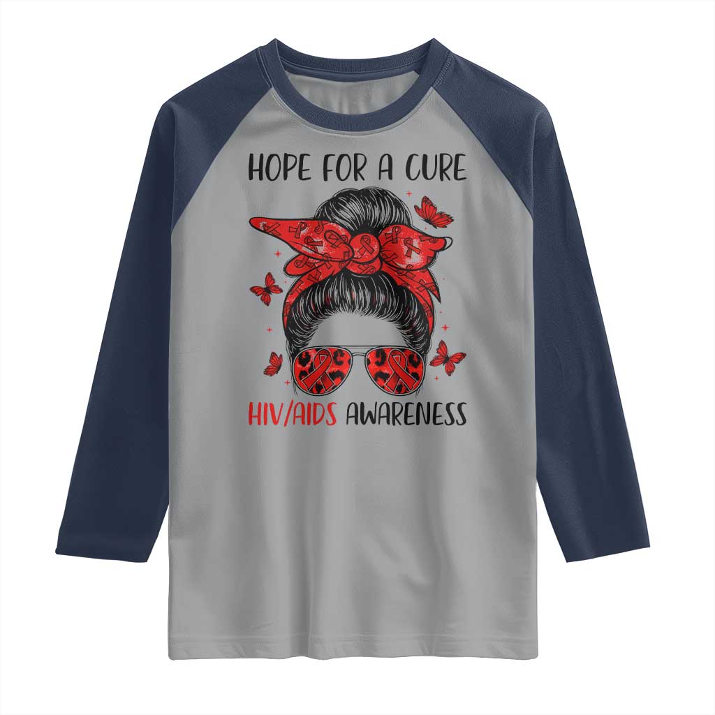 Hope For A Cure HIV Awareness Raglan Shirt Strong Woman Red Ribbon Gift - Wonder Print Shop