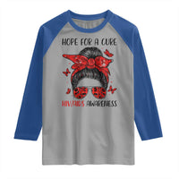 Hope For A Cure HIV Awareness Raglan Shirt Strong Woman Red Ribbon Gift - Wonder Print Shop