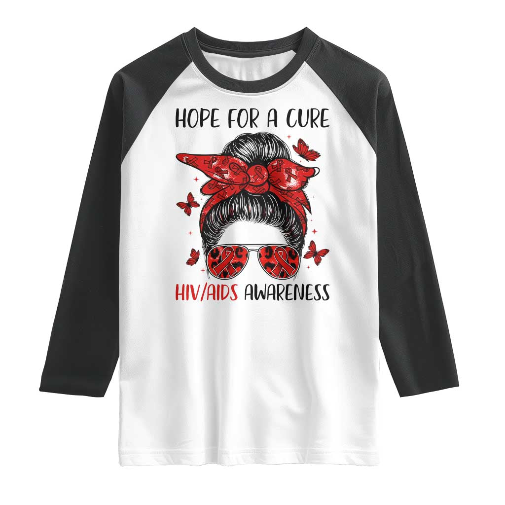 Hope For A Cure HIV Awareness Raglan Shirt Strong Woman Red Ribbon Gift - Wonder Print Shop