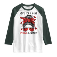 Hope For A Cure HIV Awareness Raglan Shirt Strong Woman Red Ribbon Gift - Wonder Print Shop