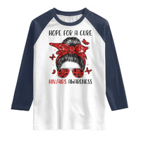 Hope For A Cure HIV Awareness Raglan Shirt Strong Woman Red Ribbon Gift - Wonder Print Shop