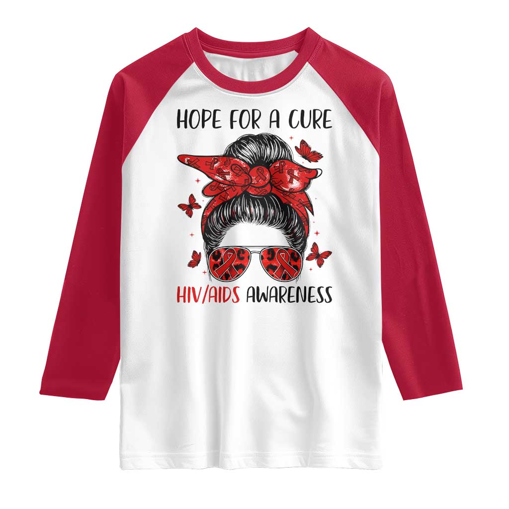 Hope For A Cure HIV Awareness Raglan Shirt Strong Woman Red Ribbon Gift - Wonder Print Shop