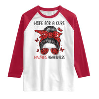 Hope For A Cure HIV Awareness Raglan Shirt Strong Woman Red Ribbon Gift - Wonder Print Shop