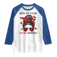 Hope For A Cure HIV Awareness Raglan Shirt Strong Woman Red Ribbon Gift - Wonder Print Shop