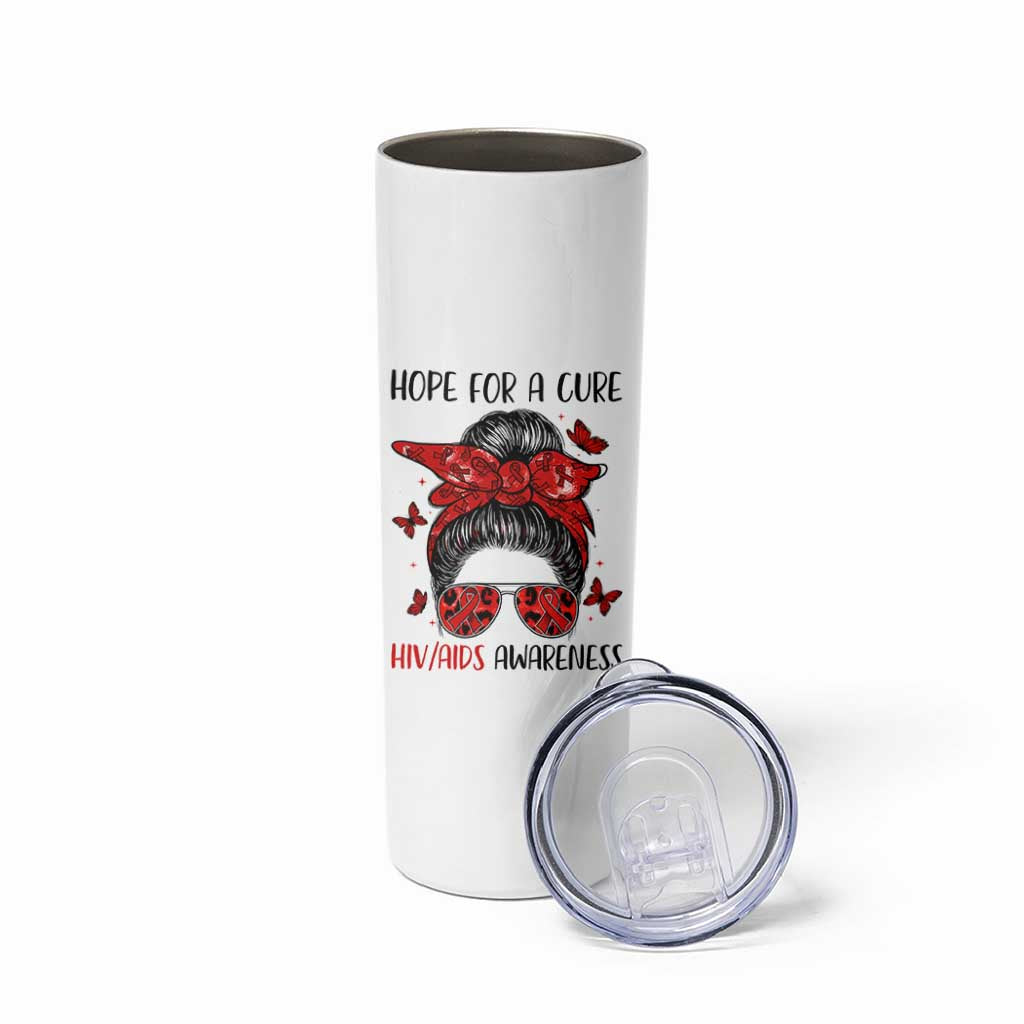 Hope For A Cure HIV Awareness Skinny Tumbler Strong Woman Red Ribbon Gift - Wonder Print Shop