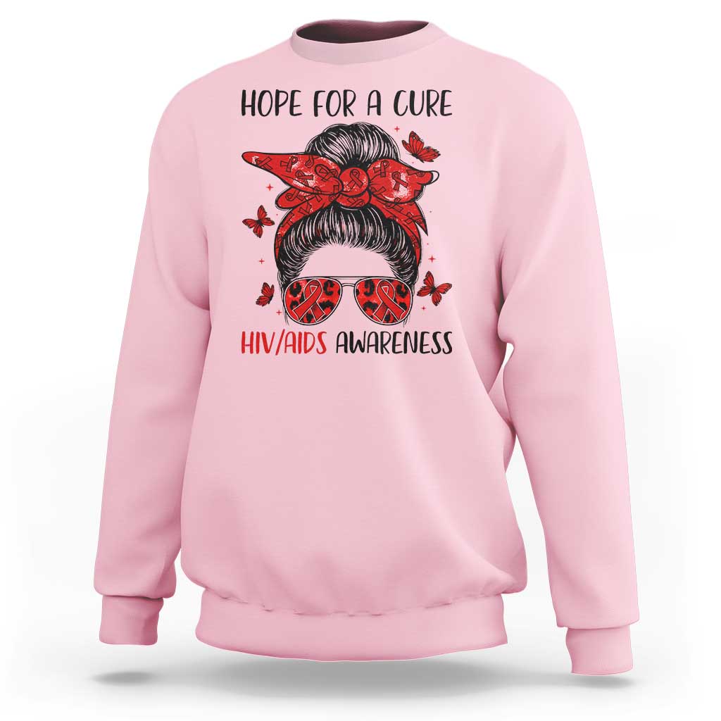 Hope For A Cure HIV Awareness Sweatshirt Strong Woman Red Ribbon Gift - Wonder Print Shop