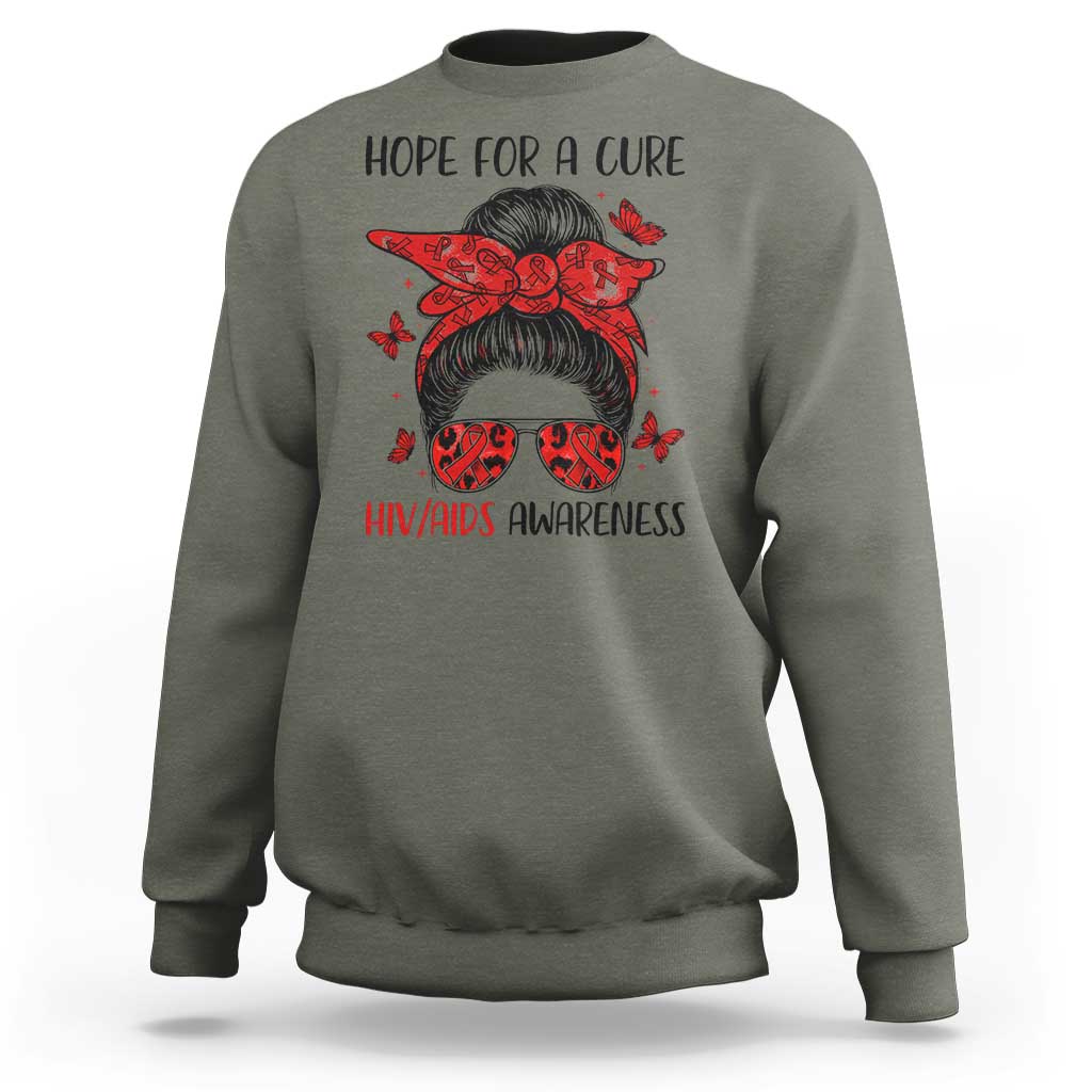 Hope For A Cure HIV Awareness Sweatshirt Strong Woman Red Ribbon Gift - Wonder Print Shop