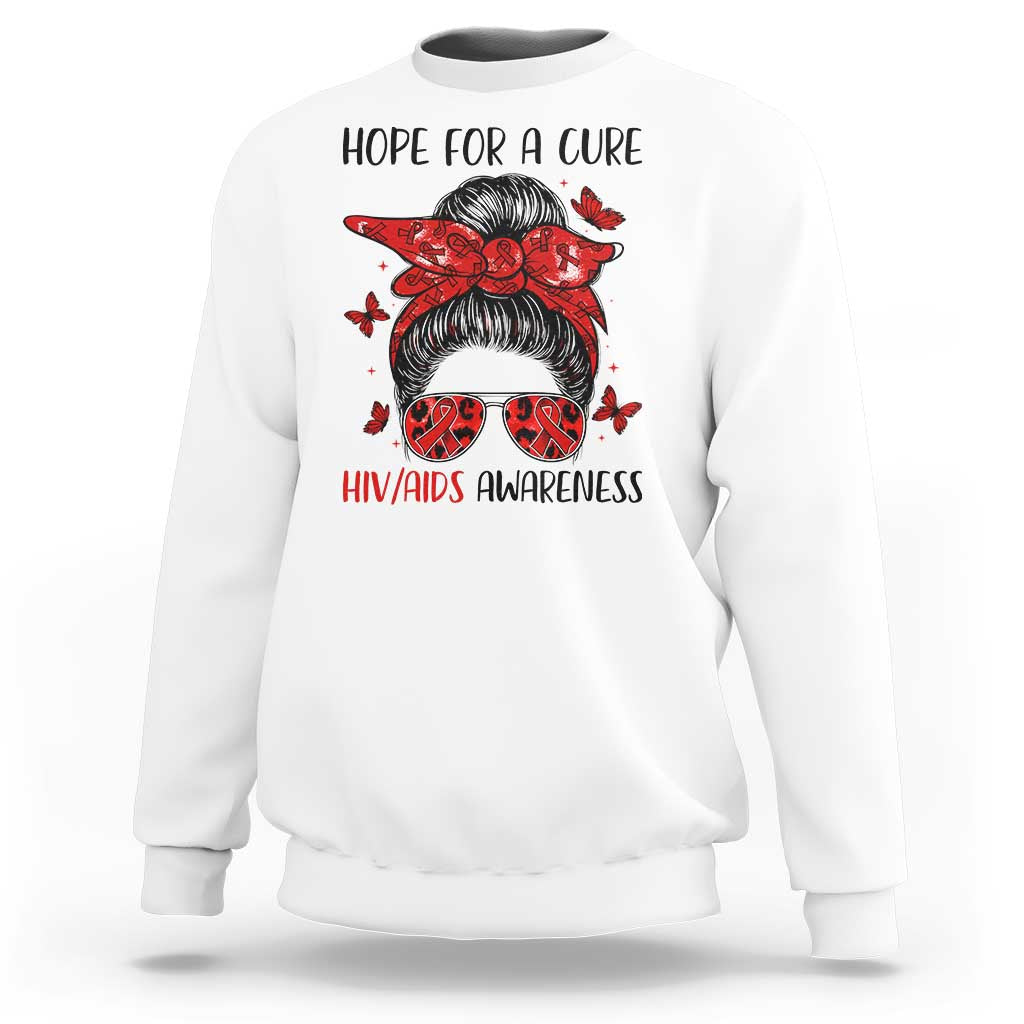 Hope For A Cure HIV Awareness Sweatshirt Strong Woman Red Ribbon Gift - Wonder Print Shop