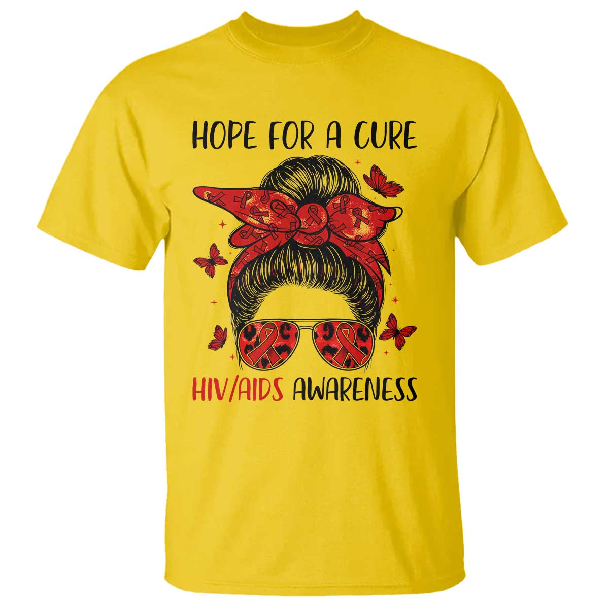 Hope For A Cure HIV Awareness T Shirt Strong Woman Red Ribbon Gift - Wonder Print Shop