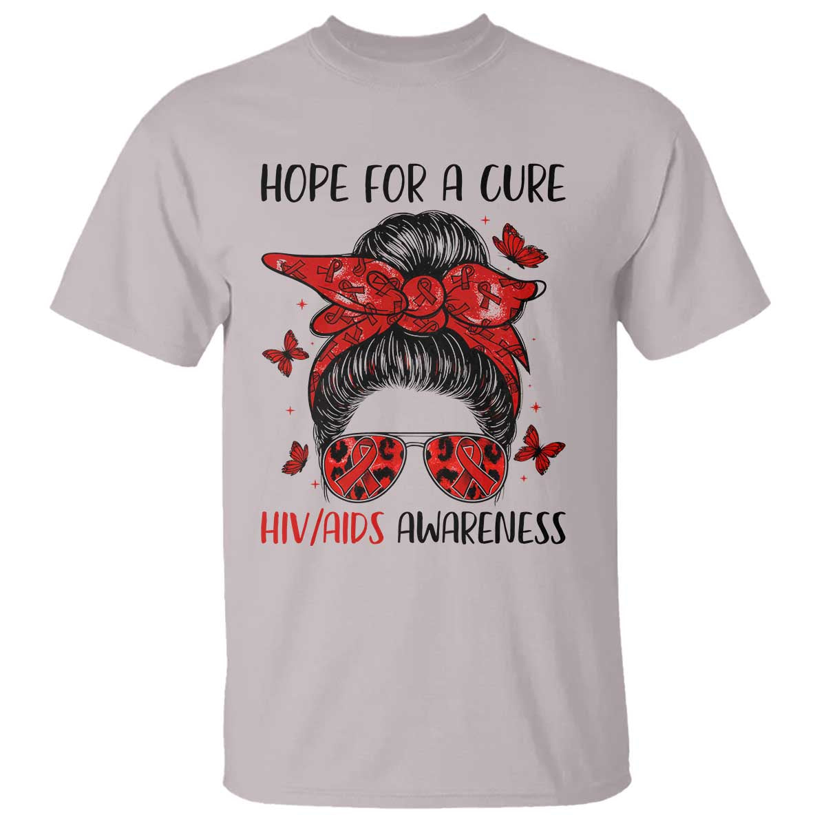 Hope For A Cure HIV Awareness T Shirt Strong Woman Red Ribbon Gift - Wonder Print Shop