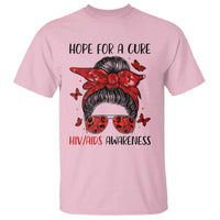 Hope For A Cure HIV Awareness T Shirt Strong Woman Red Ribbon Gift - Wonder Print Shop
