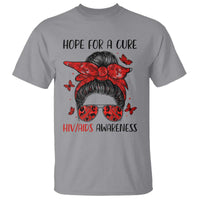 Hope For A Cure HIV Awareness T Shirt Strong Woman Red Ribbon Gift - Wonder Print Shop