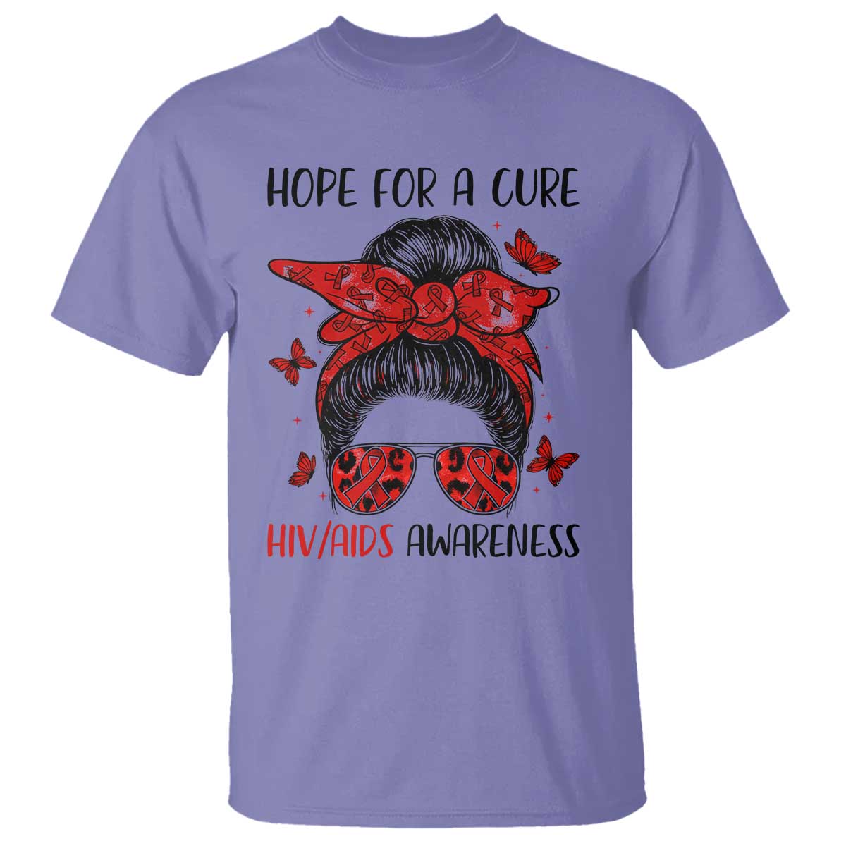 Hope For A Cure HIV Awareness T Shirt Strong Woman Red Ribbon Gift - Wonder Print Shop