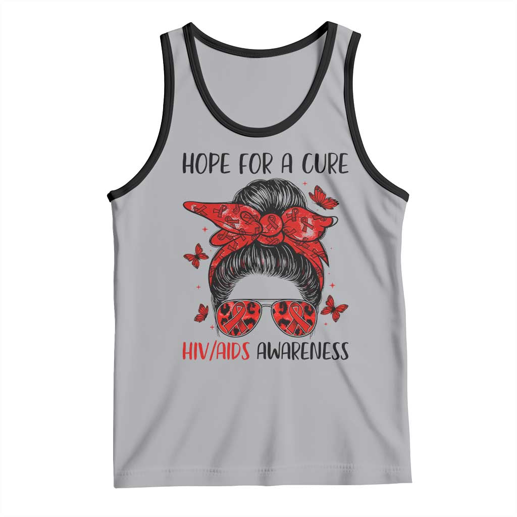Hope For A Cure HIV Awareness Tank Top Strong Woman Red Ribbon Gift - Wonder Print Shop