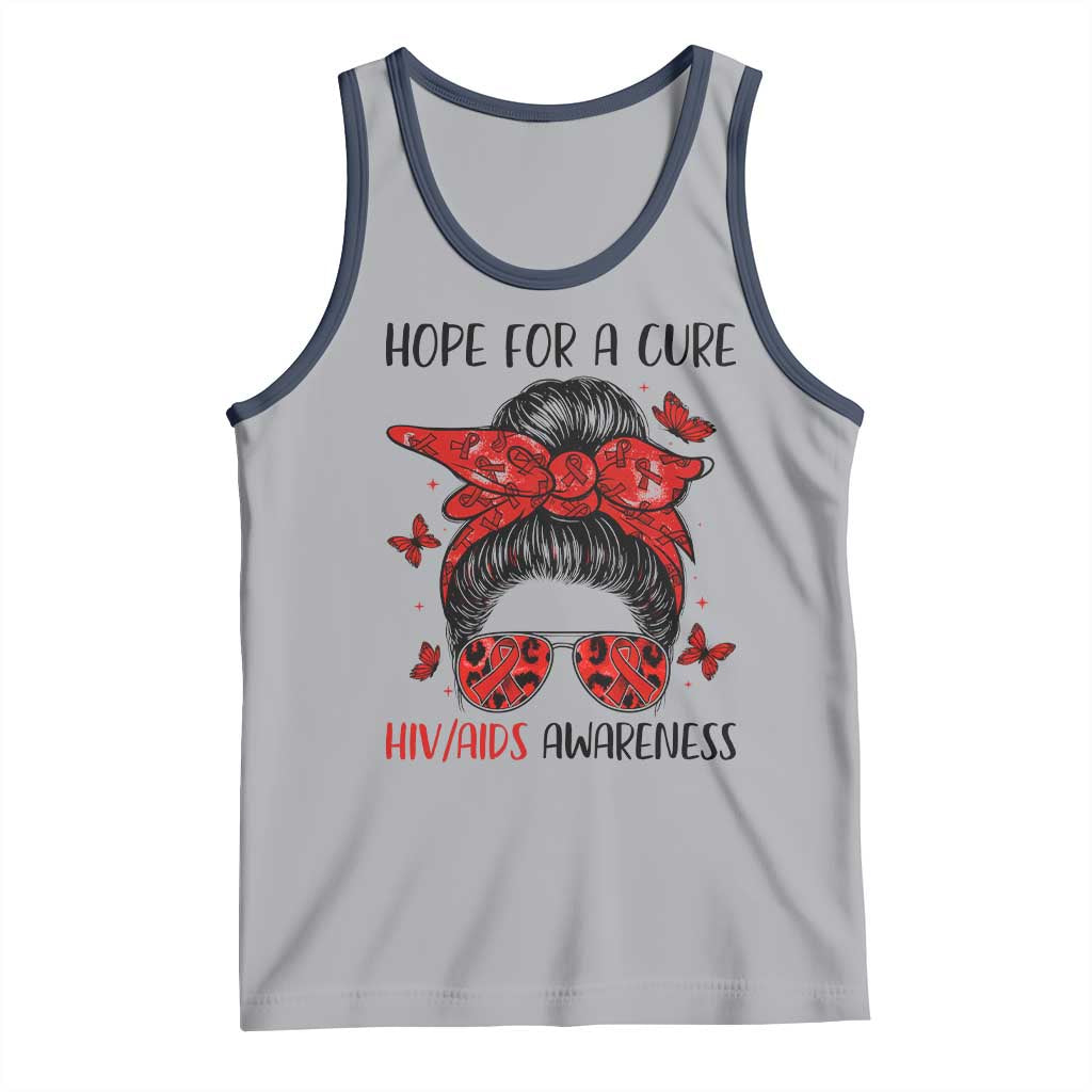 Hope For A Cure HIV Awareness Tank Top Strong Woman Red Ribbon Gift - Wonder Print Shop