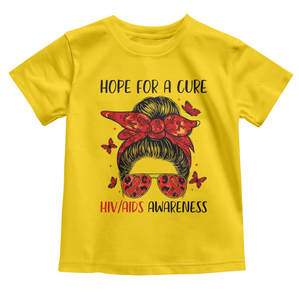 Hope For A Cure HIV Awareness Toddler T Shirt Strong Woman Red Ribbon Gift - Wonder Print Shop