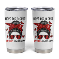 Hope For A Cure HIV Awareness Tumbler Cup Strong Woman Red Ribbon Gift - Wonder Print Shop