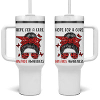 Hope For A Cure HIV Awareness Tumbler With Handle Strong Woman Red Ribbon Gift - Wonder Print Shop