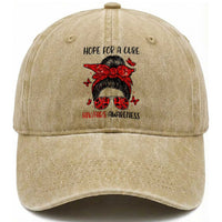 Hope For A Cure HIV Awareness Washed Cotton Baseball Cap Strong Woman Red Ribbon Gift
