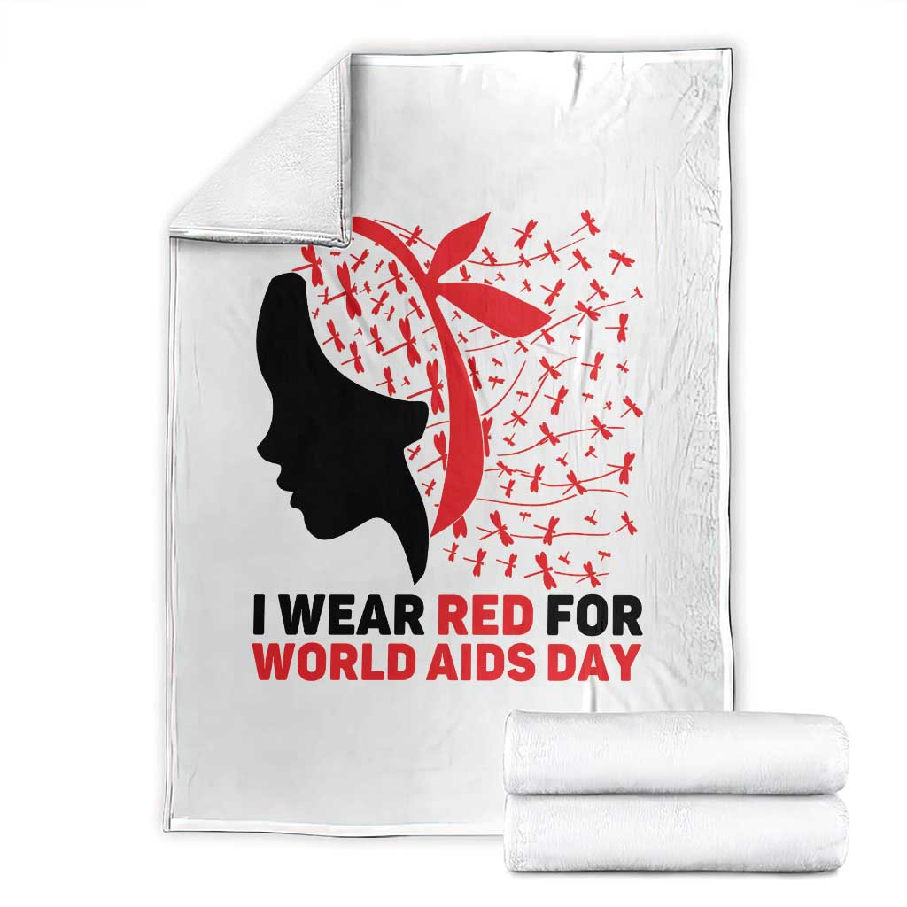 I Wear Red For World AIDS Day Throw Blanket HIV Awareness Dragonfly Support Gift - Wonder Print Shop