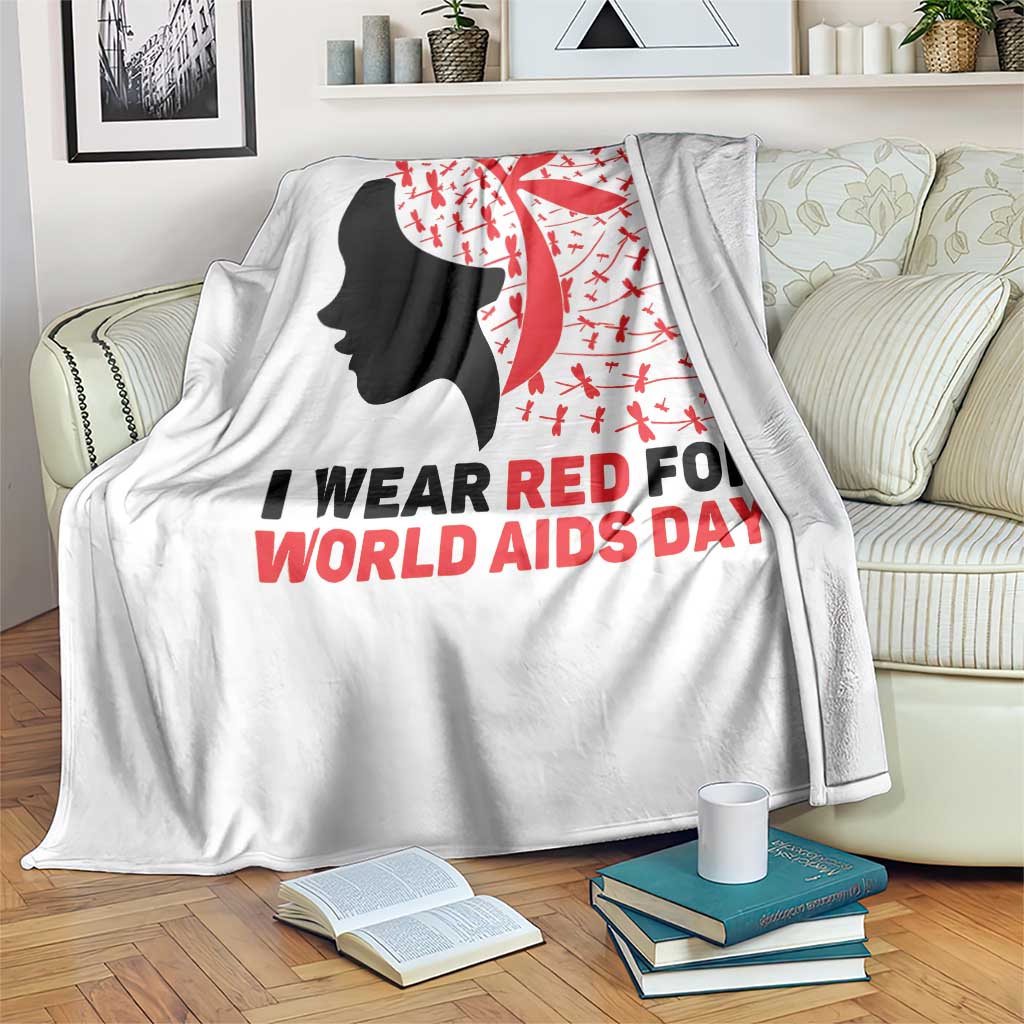 I Wear Red For World AIDS Day Throw Blanket HIV Awareness Dragonfly Support Gift - Wonder Print Shop