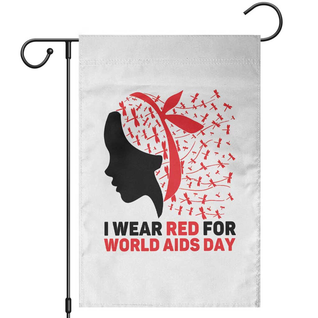 I Wear Red For World AIDS Day Garden Flag HIV Awareness Dragonfly Support Gift - Wonder Print Shop
