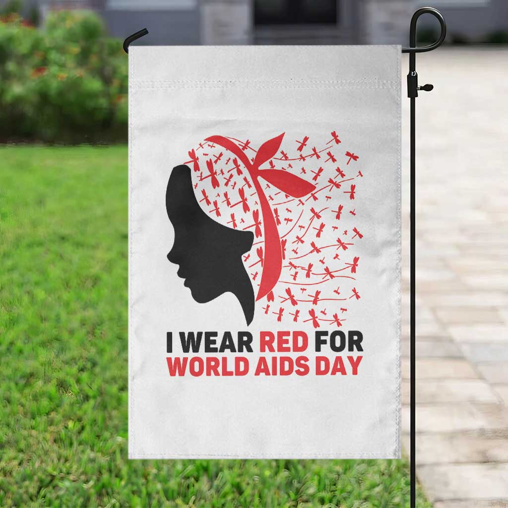 I Wear Red For World AIDS Day Garden Flag HIV Awareness Dragonfly Support Gift - Wonder Print Shop
