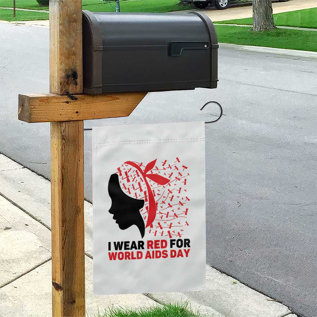 I Wear Red For World AIDS Day Garden Flag HIV Awareness Dragonfly Support Gift - Wonder Print Shop