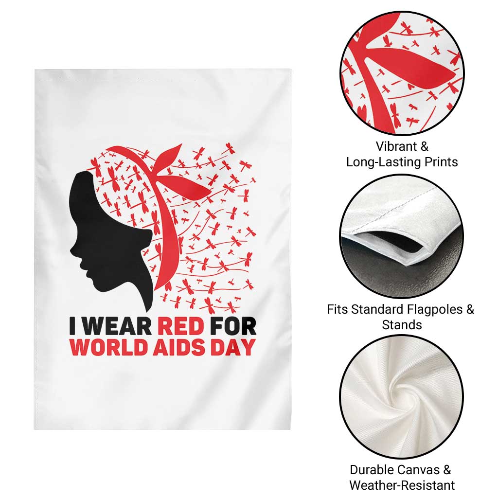 I Wear Red For World AIDS Day Garden Flag HIV Awareness Dragonfly Support Gift - Wonder Print Shop