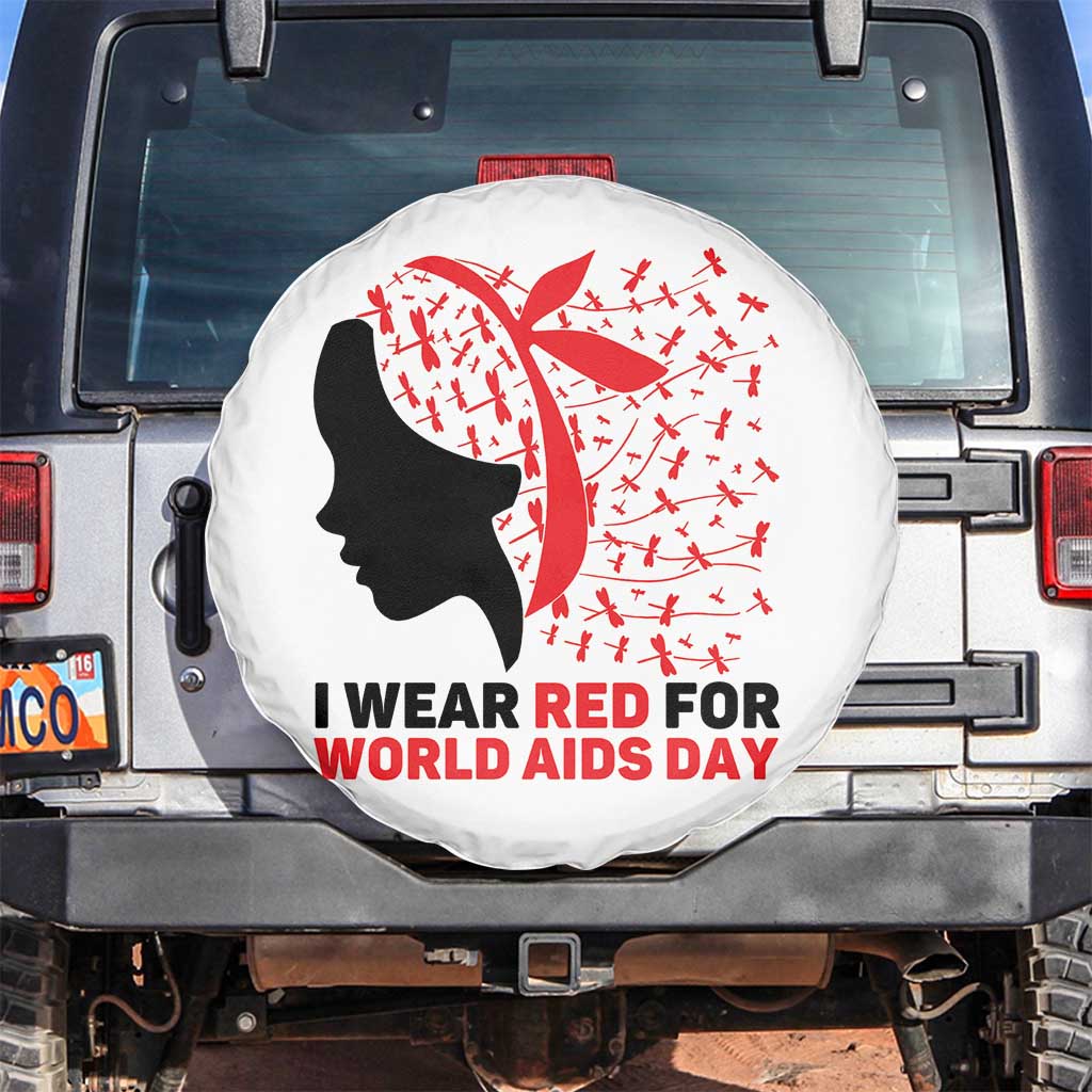 I Wear Red For World AIDS Day Spare Tire Cover HIV Awareness Dragonfly Support Gift - Wonder Print Shop