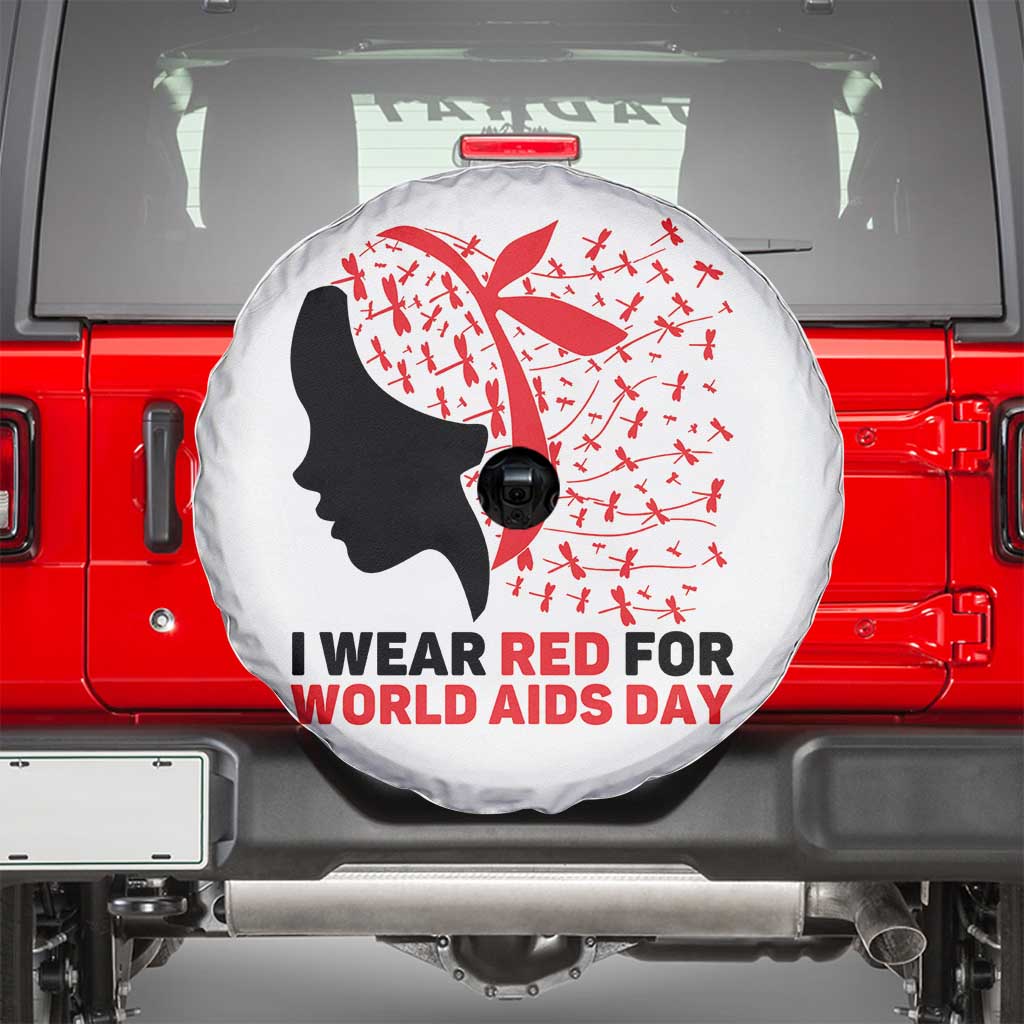 I Wear Red For World AIDS Day Spare Tire Cover HIV Awareness Dragonfly Support Gift - Wonder Print Shop