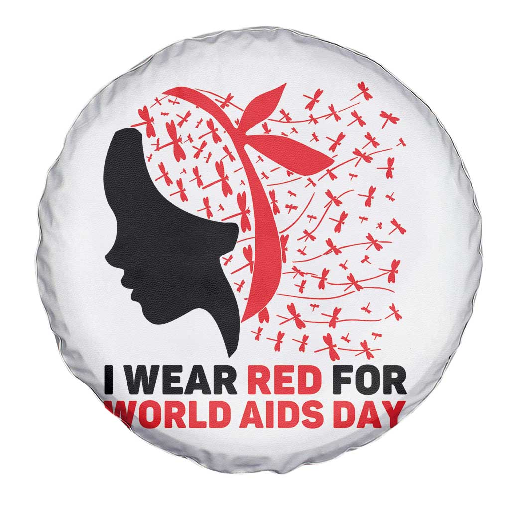 I Wear Red For World AIDS Day Spare Tire Cover HIV Awareness Dragonfly Support Gift - Wonder Print Shop