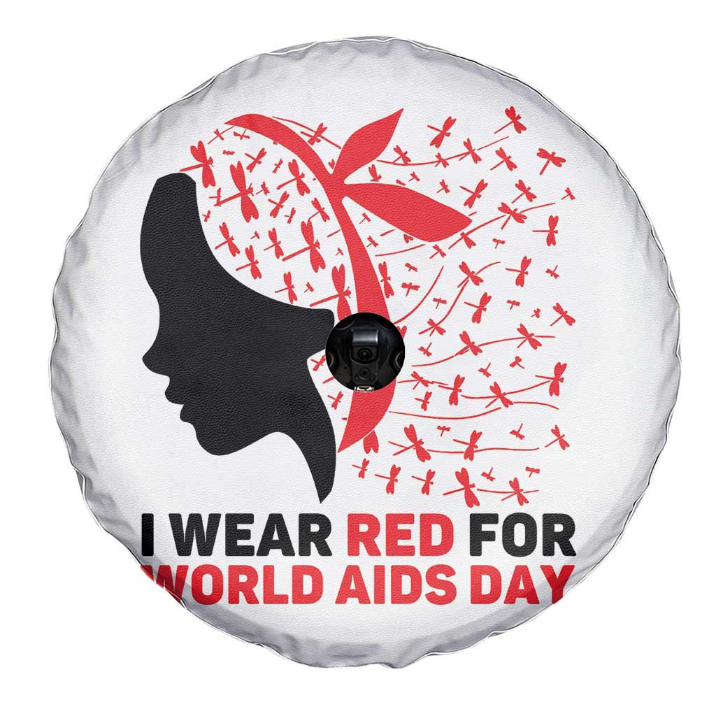 I Wear Red For World AIDS Day Spare Tire Cover HIV Awareness Dragonfly Support Gift - Wonder Print Shop