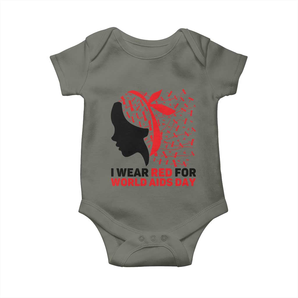 I Wear Red For World AIDS Day Baby Onesie HIV Awareness Dragonfly Support Gift - Wonder Print Shop