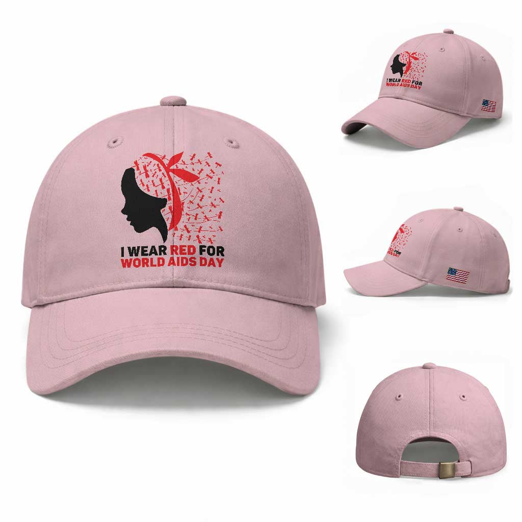 I Wear Red For World AIDS Day Baseball Cap HIV Awareness Dragonfly Support Gift
