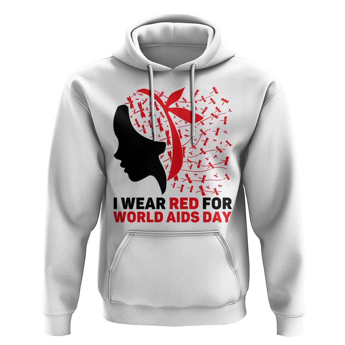 I Wear Red For World AIDS Day Hoodie HIV Awareness Dragonfly Support Gift - Wonder Print Shop