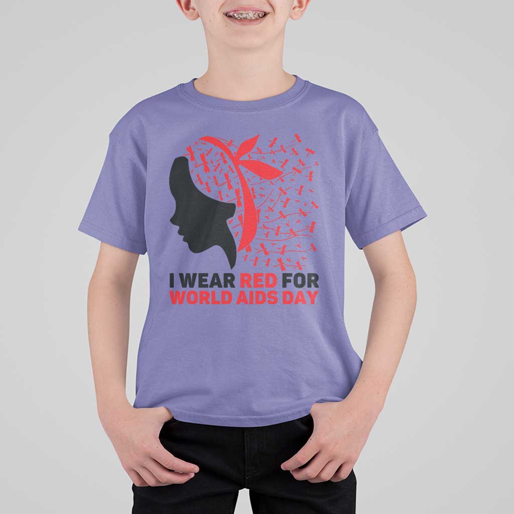 I Wear Red For World AIDS Day T Shirt For Kid HIV Awareness Dragonfly Support Gift - Wonder Print Shop